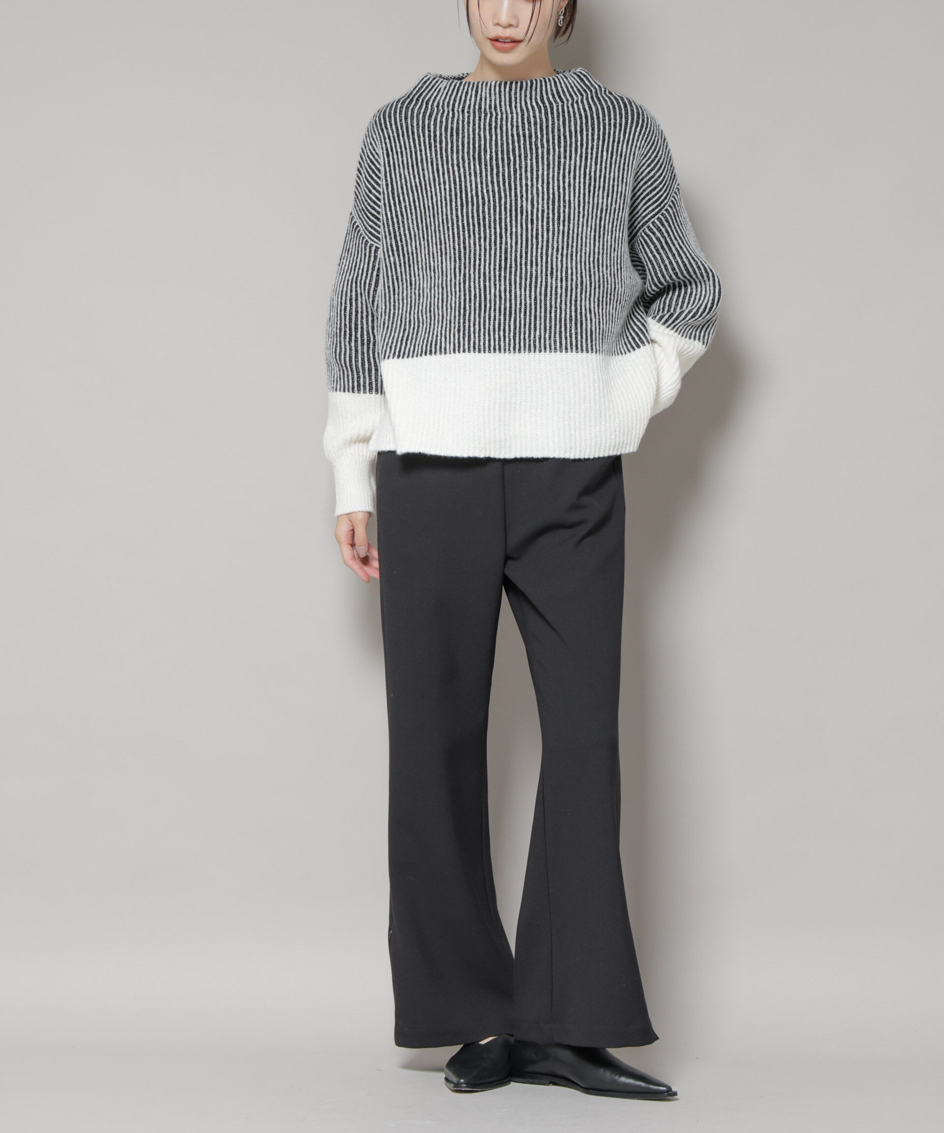 nano･universe「ジップスリットパンツ」|チノ|ブラック