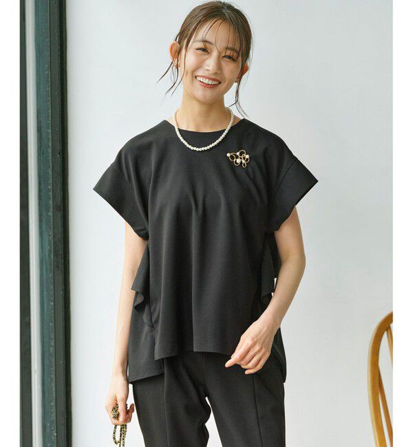 組曲「ライトアムンゼンジャージー フリルブラウス」|Tシャツ・カットソー|ブラック系