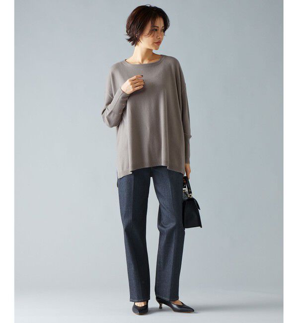 自由区「【洗える】ソフトウールハイゲージポンチョ風 ニット」|ニット・セーター|