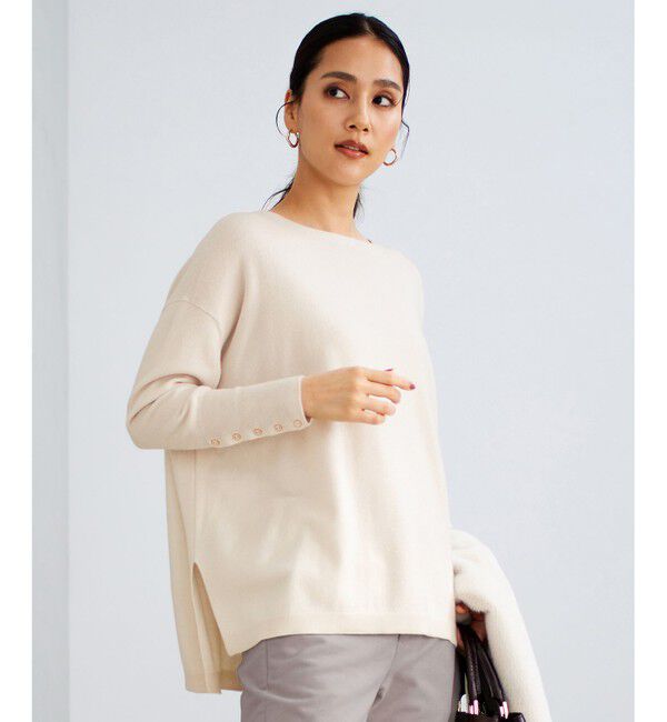 自由区「【洗える】ソフトウールハイゲージポンチョ風 ニット」|ニット・セーター|ベージュ系