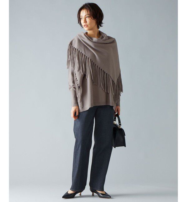 自由区「【洗える】ソフトウールハイゲージポンチョ風 ニット」|ニット・セーター|