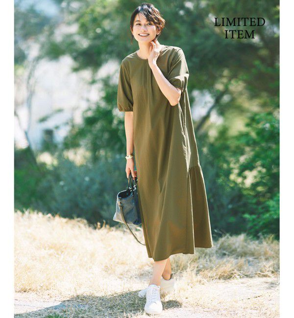 自由区「【カタログ掲載・WEB限定・接触冷感・UVカット・洗える】ファンクショナル ドレス」|ワンピース|カーキ