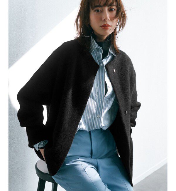 23区「【CLASSY.11月号掲載/洗える】ラクーンブレンドダブルフェイス ニットカーディガン」|カーディガン|ブラック系