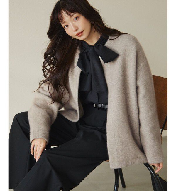 23区「【CLASSY.11月号掲載/洗える】ラクーンブレンドダブルフェイス ニットカーディガン」|カーディガン|ベージュ系