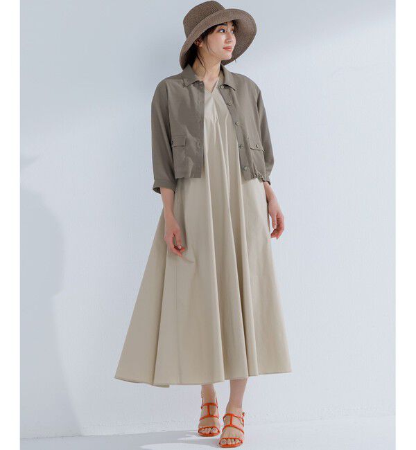 23区「【接触冷感/撥水加工/洗える】ストレッチブロード Vネックワンピース」|ワンピース|