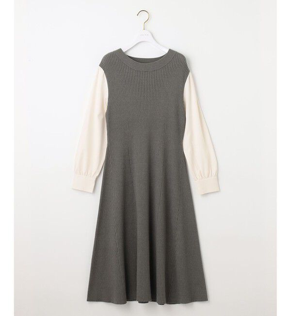 any SiS「【洗える】異素材コンビフレアニット ワンピース」|ドレス|