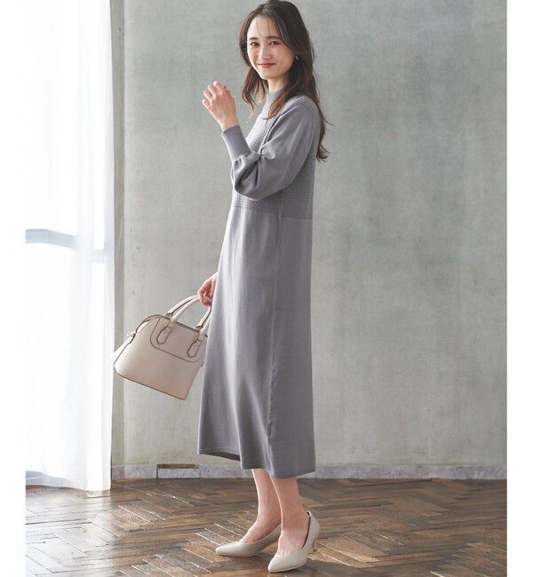 any SiS「【洗える】バスケット編み切替えニット ワンピース」|ワンピース|