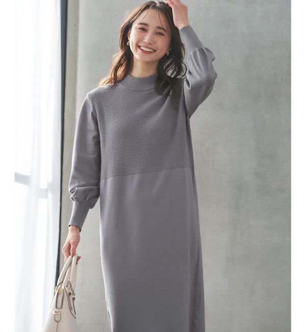 any SiS「【洗える】バスケット編み切替えニット ワンピース」|ワンピース|