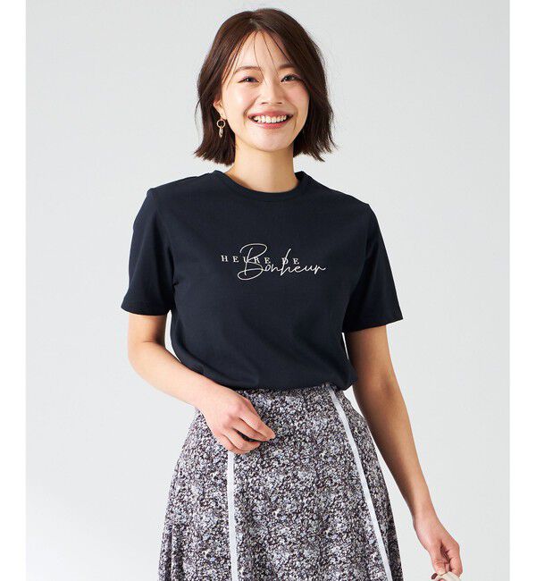 ANY SIS「【洗える】ベーシックロゴ刺繍 Tシャツ」|Tシャツ・カットソー|ネイビー