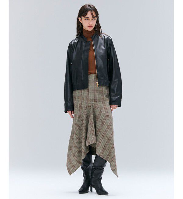 BEIGE,「【andGIRL 秋号掲載】CLYDE / ステッチデザインラムレザーブルゾン」|ノーカラージャケット|