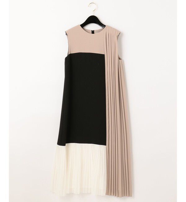  「カラーブロックプリーツワンピース」|ドレス|