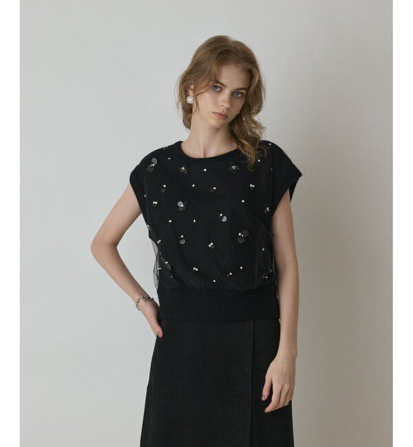 GRACE CONTINENTAL「チュール刺繍ニットトップ」|その他|ブラック