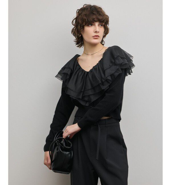 GRACE CONTINENTAL「フリルニットカーディガン」|カーディガン|ブラック