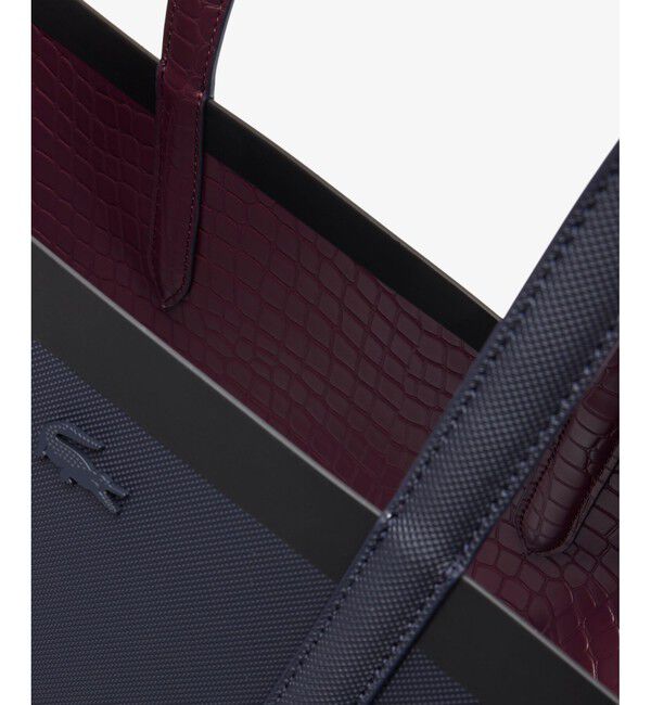 LACOSTE「アンナシーズナル クロック&times;鹿の子リバーシブルトートバッグ / ブラック&times;ワインレッド」|トートバッグ|