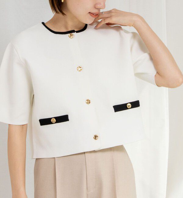 NOLLEY'S「《セットアップ対応》《手洗い可能》ミラノリブ半袖ジャケット」|ノーカラージャケット|ホワイト系その他5