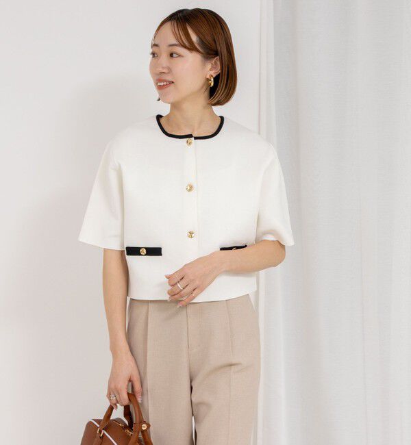 NOLLEY'S「《セットアップ対応》《手洗い可能》ミラノリブ半袖ジャケット」|ノーカラージャケット|