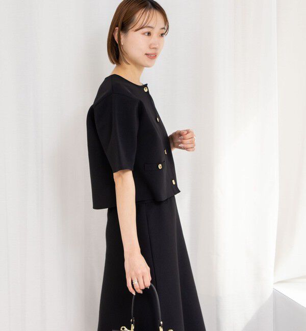 NOLLEY'S「《セットアップ対応》《手洗い可能》ミラノリブ半袖ジャケット」|ノーカラージャケット|