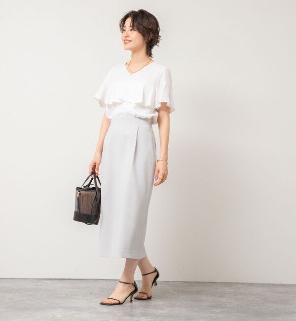 NOLLEY'S「《セットアップ対応》ウォッシャブル麻調タックタイトミディスカート」|タイト|