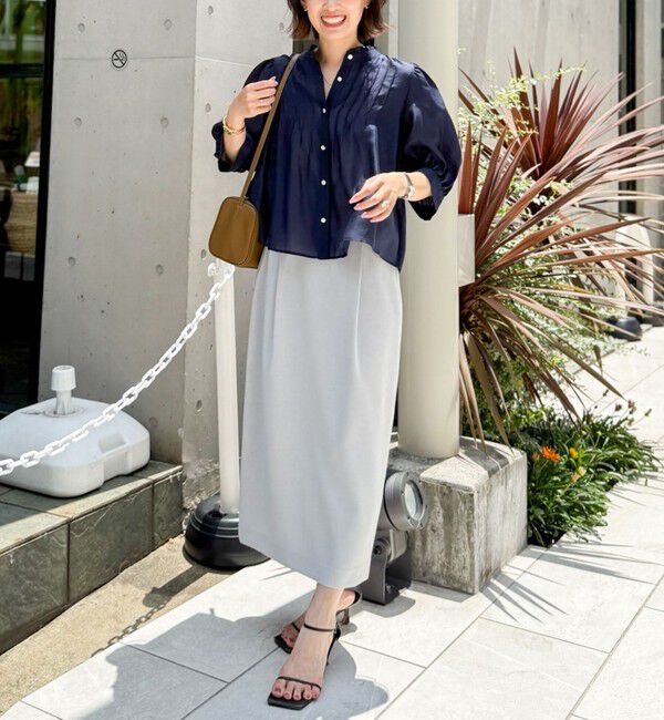 NOLLEY'S「《セットアップ対応》ウォッシャブル麻調タックタイトミディスカート」|タイト|