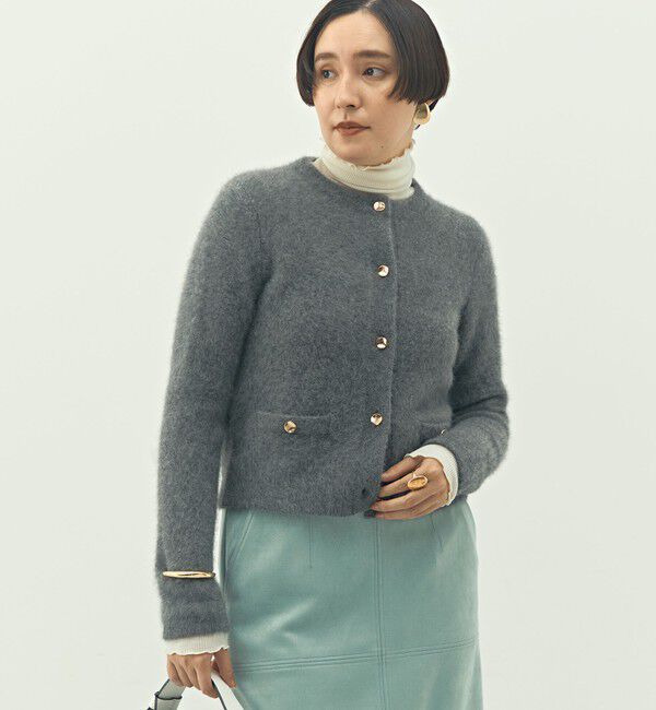 NOLLEY'S「ヘアリークルーネックニットジャケット」|カーディガン|