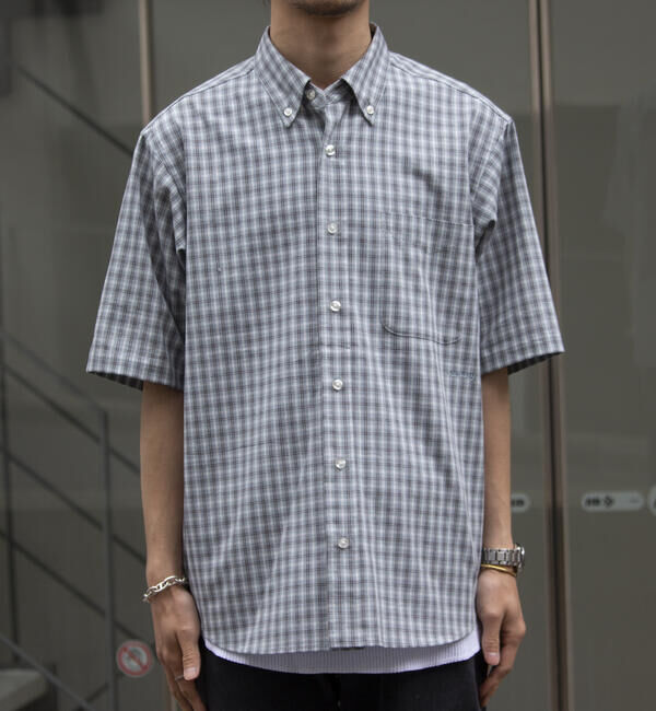 GLOSTER「【GLOSTER/グロスター】チェック半袖シャツ ボタンダウン ワンポイントロゴ刺繍入り」|シャツ・ブラウス|