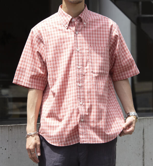 GLOSTER「【GLOSTER/グロスター】チェック半袖シャツ ボタンダウン ワンポイントロゴ刺繍入り」|シャツ・ブラウス|