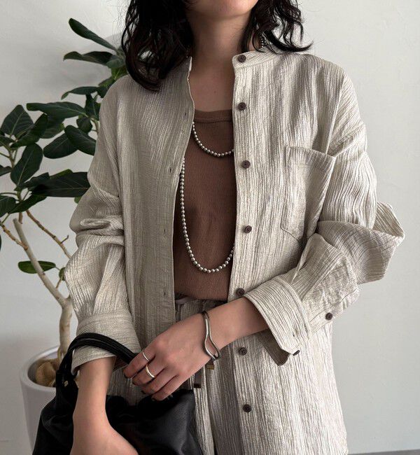 fredy emue「《セットアップ対応》Shiny creapバンドカラーシャツ」|シャツ・ブラウス|