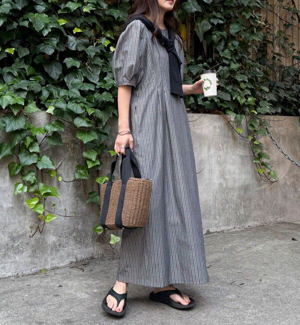 fredy emue「コットンリップルウエストシェイプワンピース」|ワンピース|ブラック系その他