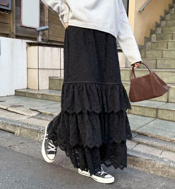 fredy emue「起毛レースティアードスカート」|スカート|ブラック