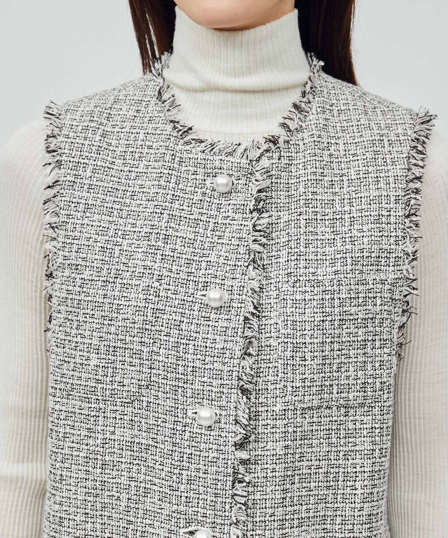 ROPE「ミックスツイード ノーカラージレベスト【セレモニー/通勤対応】」|ベスト・ジレ|