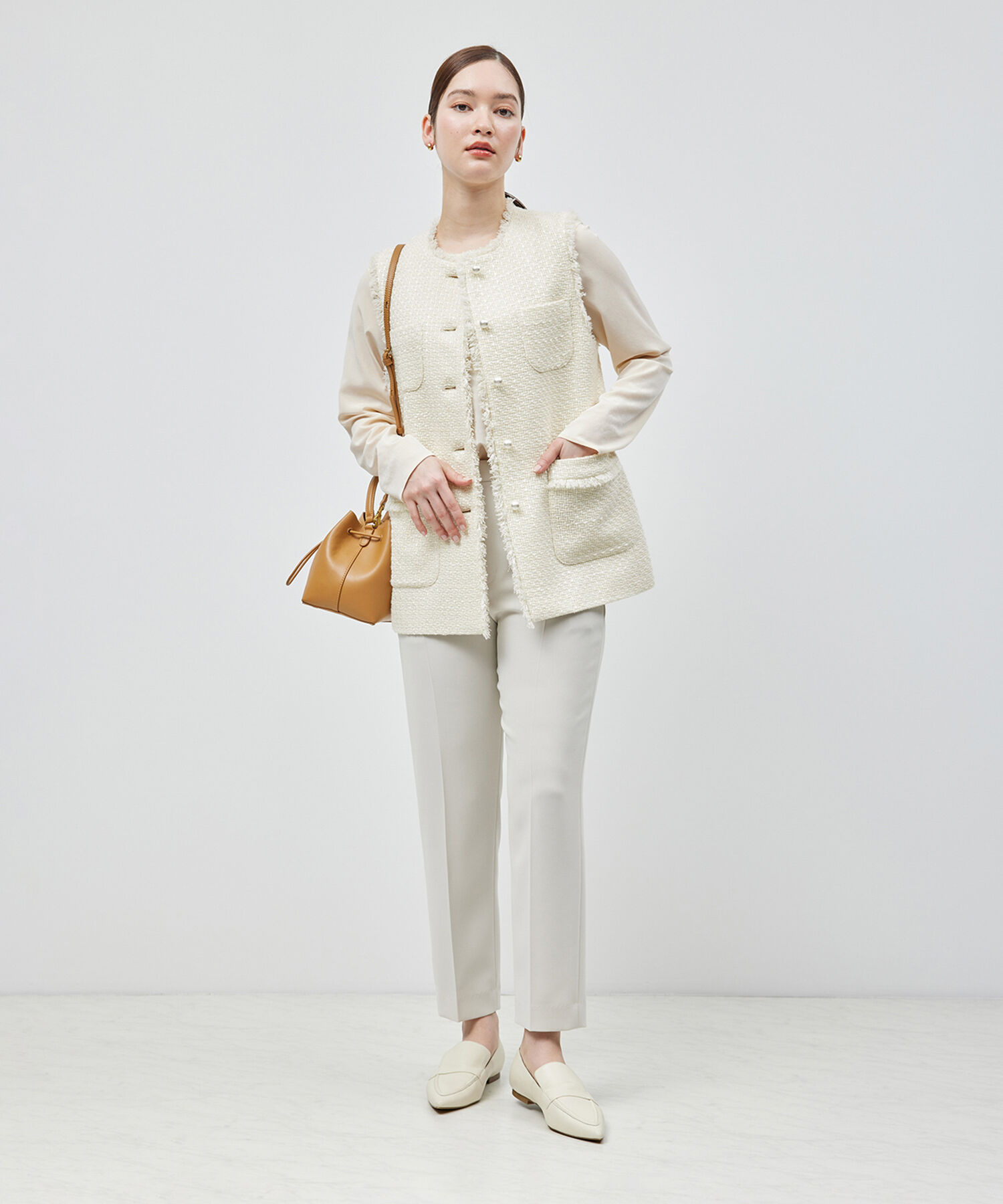 ROPE「ミックスツイード ノーカラージレベスト【セレモニー/通勤対応】」|ベスト・ジレ|