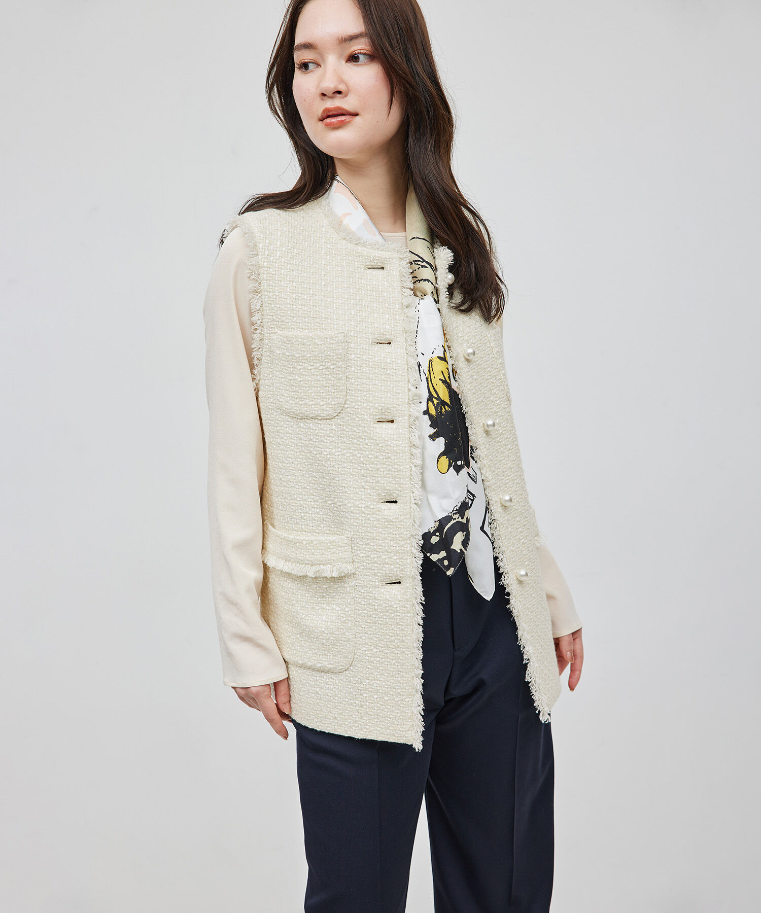 ROPE「ミックスツイード ノーカラージレベスト【セレモニー/通勤対応】」|ベスト・ジレ|