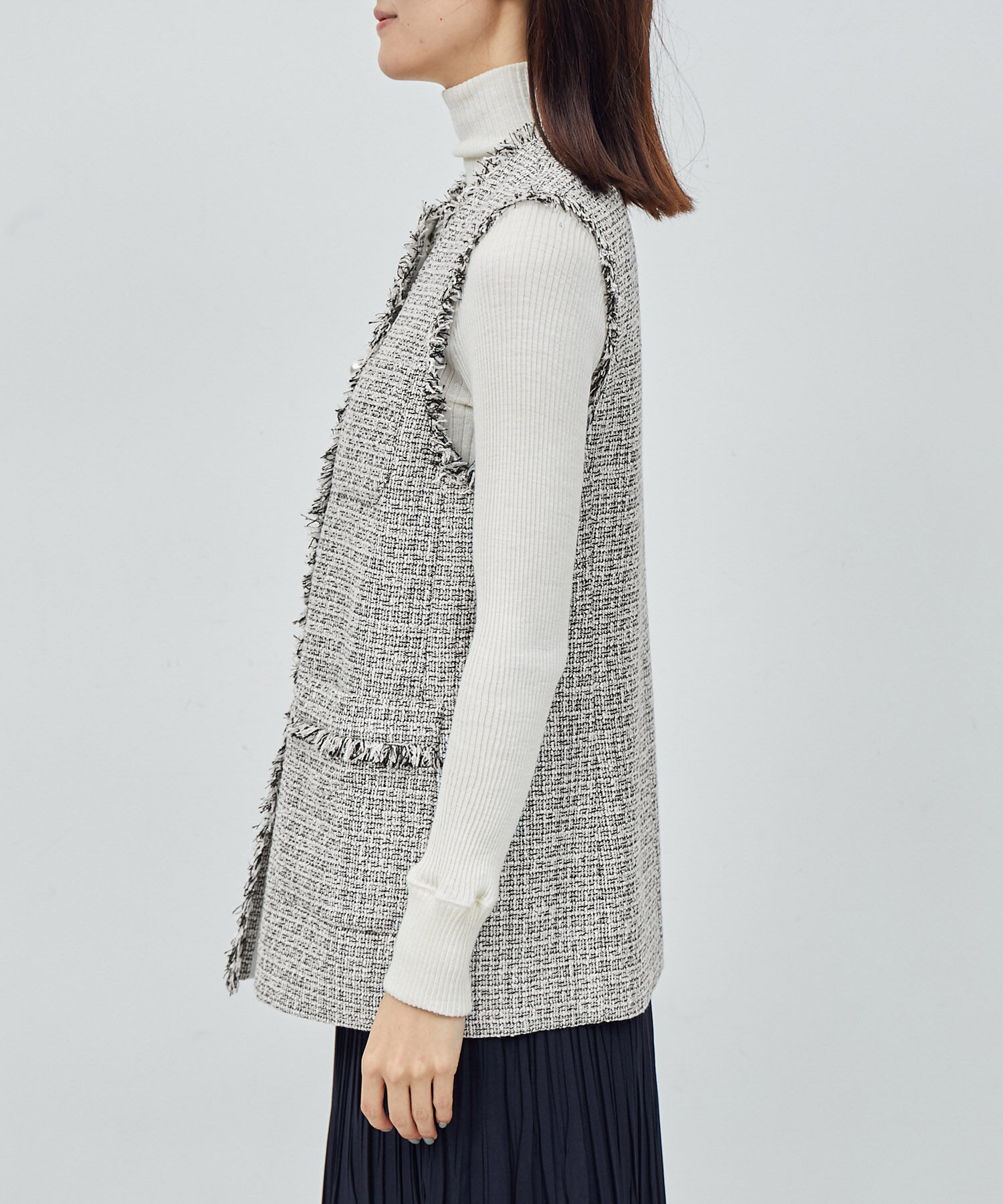 ROPE「ミックスツイード ノーカラージレベスト【セレモニー/通勤対応】」|ベスト・ジレ|