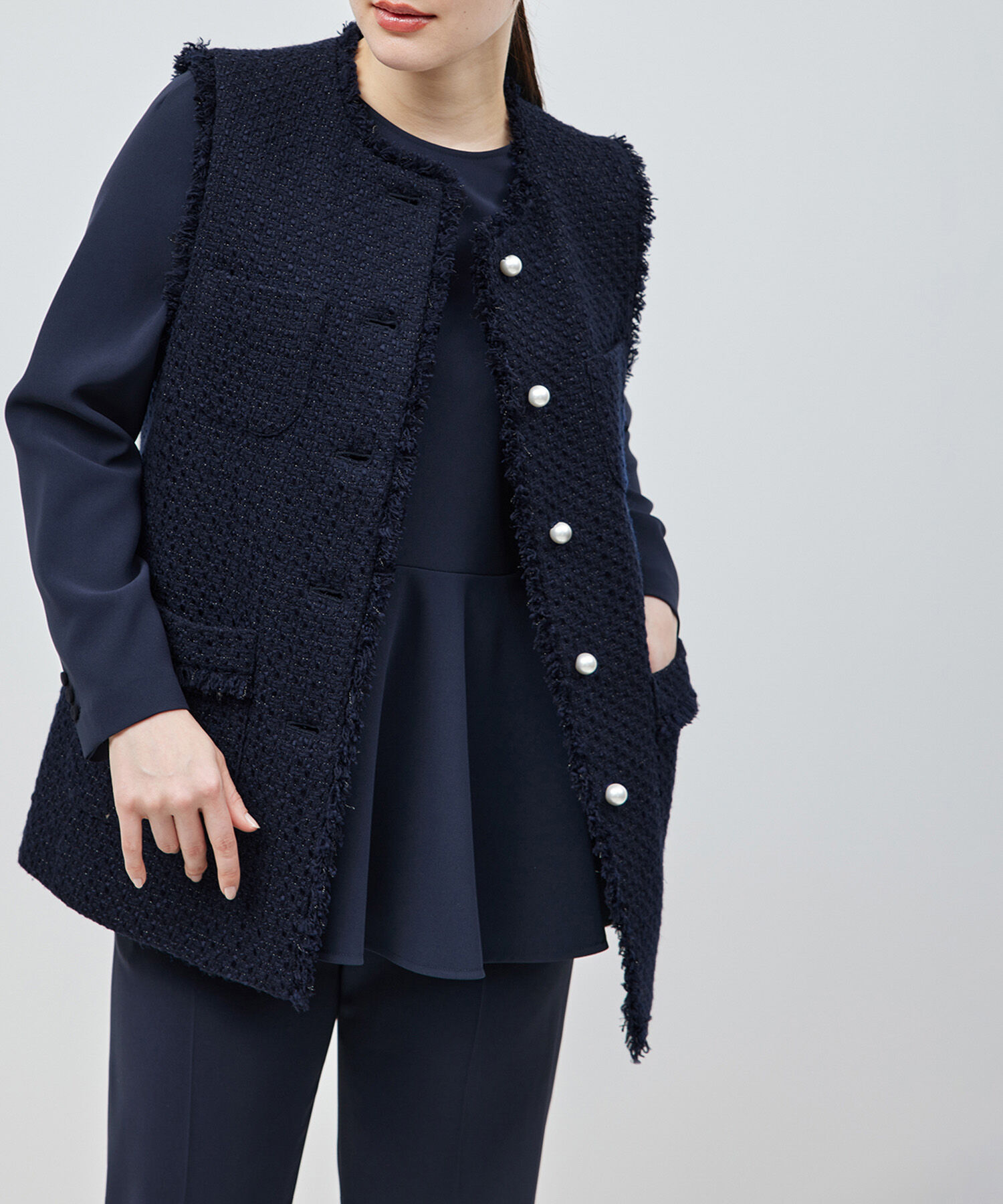 ROPE「ミックスツイード ノーカラージレベスト【セレモニー/通勤対応】」|ベスト・ジレ|