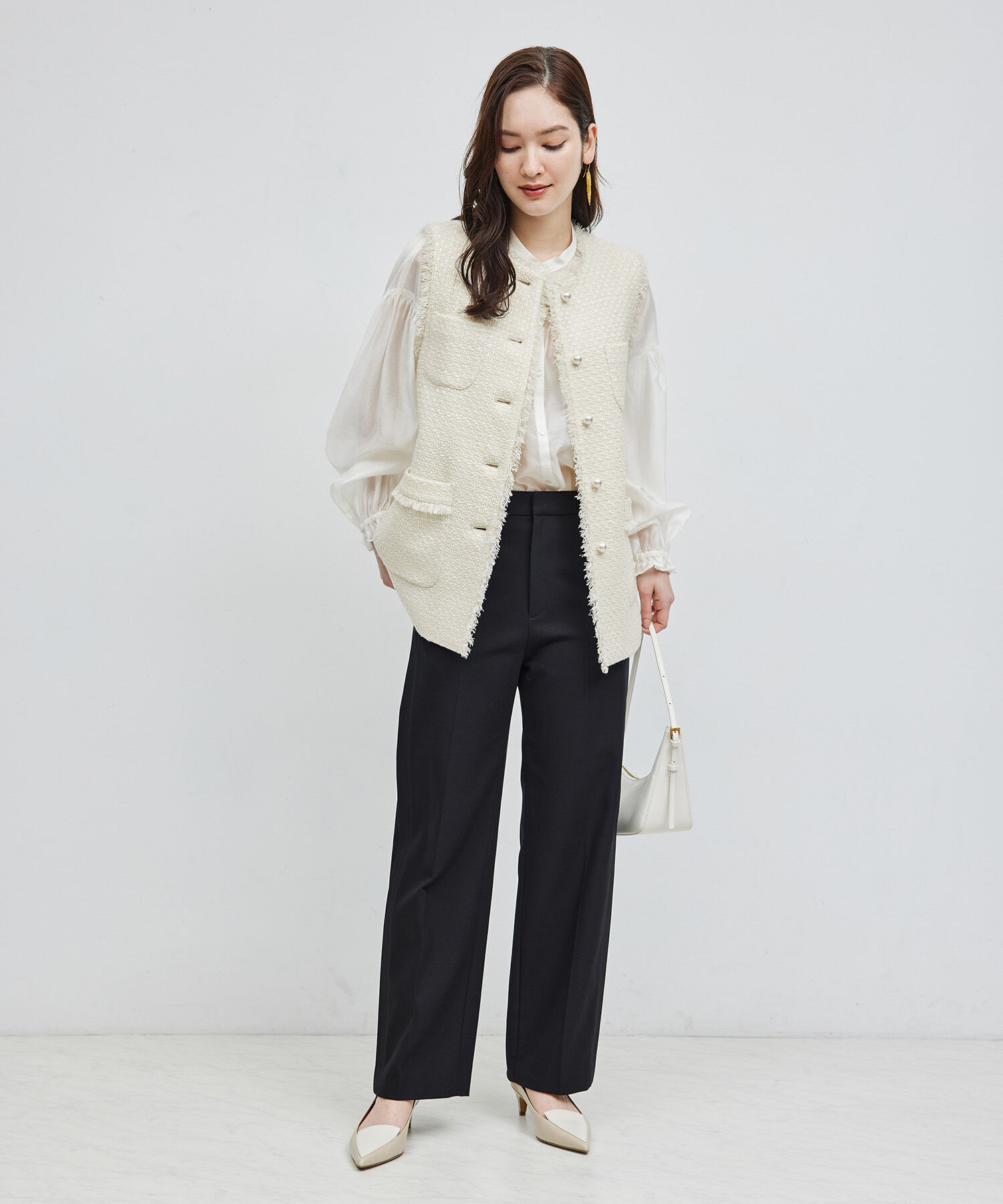 ROPE「ミックスツイード ノーカラージレベスト【セレモニー/通勤対応】」|ベスト・ジレ|