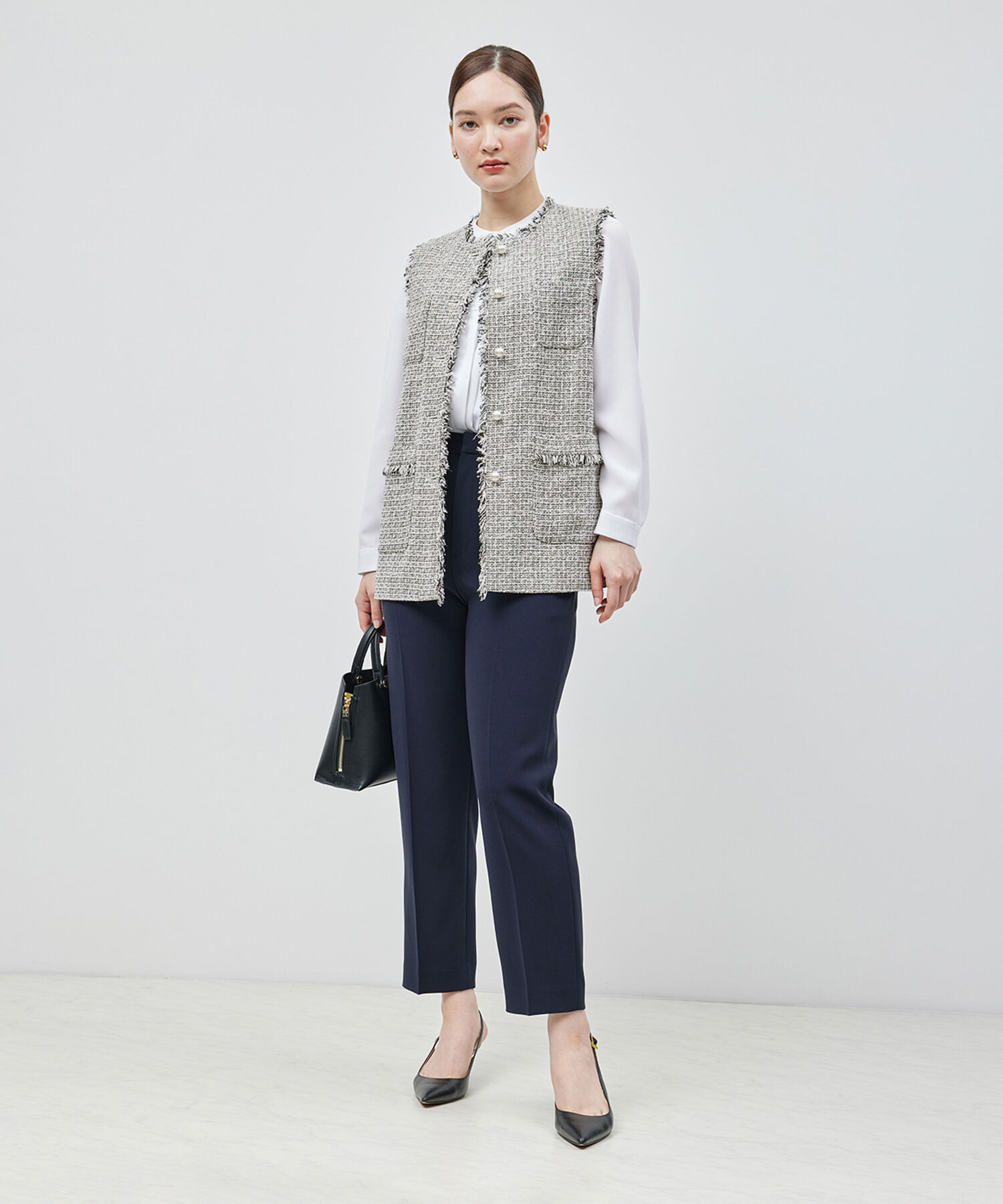 ROPE「ミックスツイード ノーカラージレベスト【セレモニー/通勤対応】」|ベスト・ジレ|