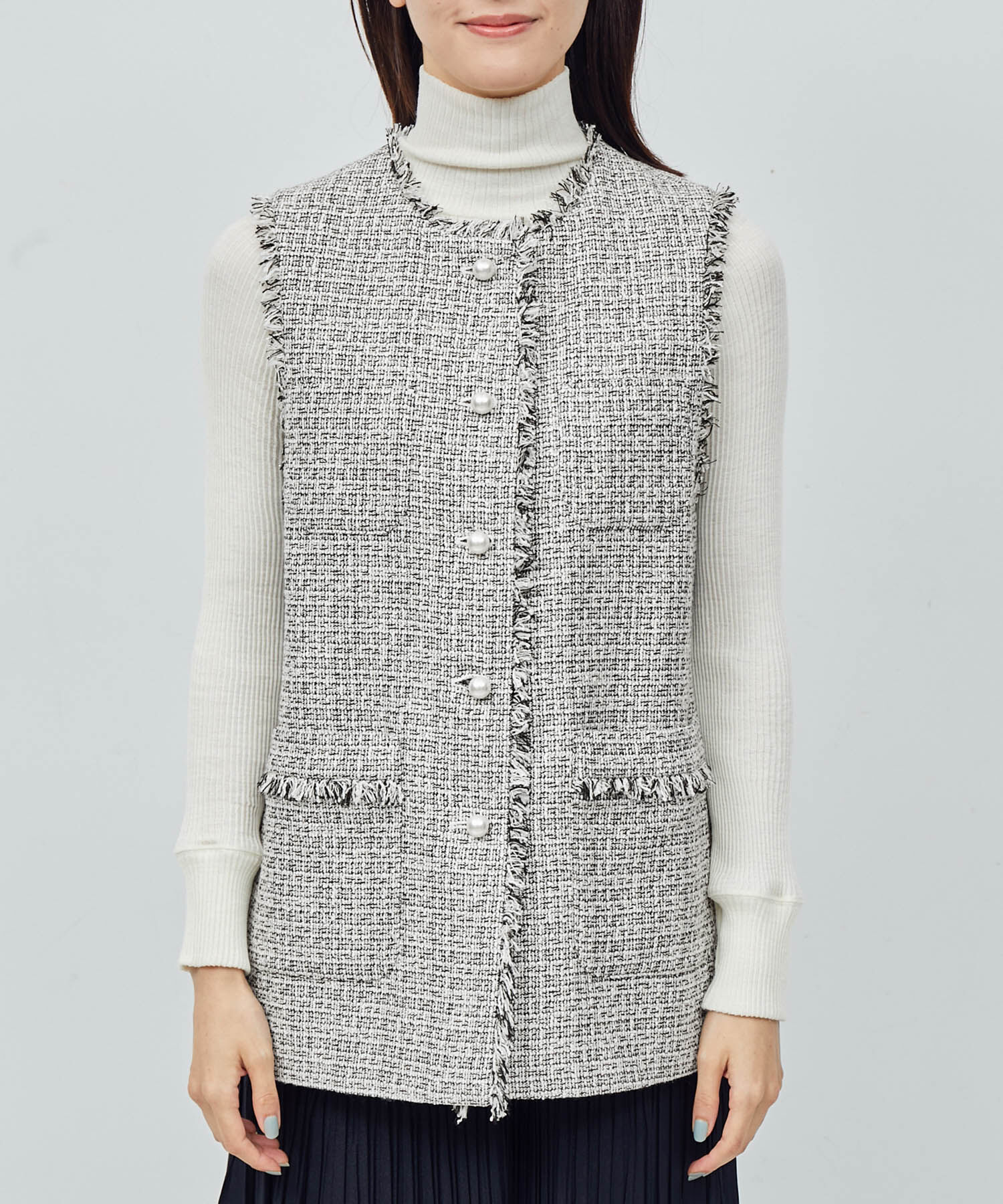 ROPE「ミックスツイード ノーカラージレベスト【セレモニー/通勤対応】」|ベスト・ジレ|