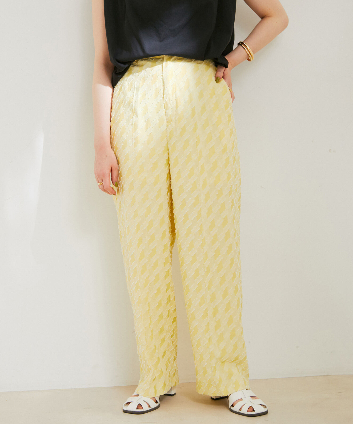 VIS「ジャガードストレートパンツ」|スラックス|イエロー(80)