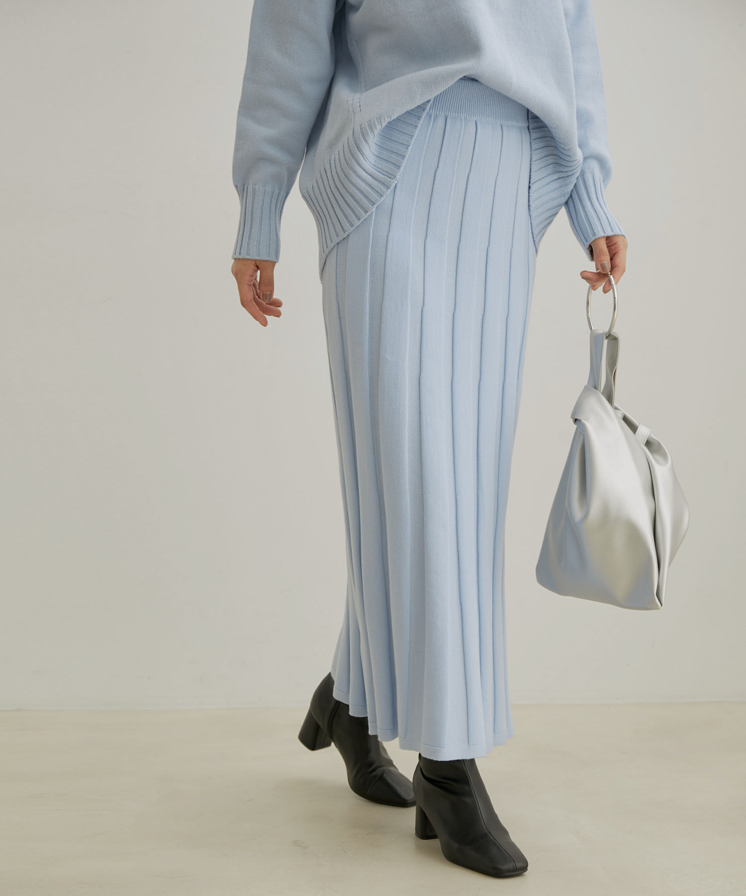 VIS「【セットアップ対応】【洗える】プリーツニットスカート」|スカート|サックス(48)