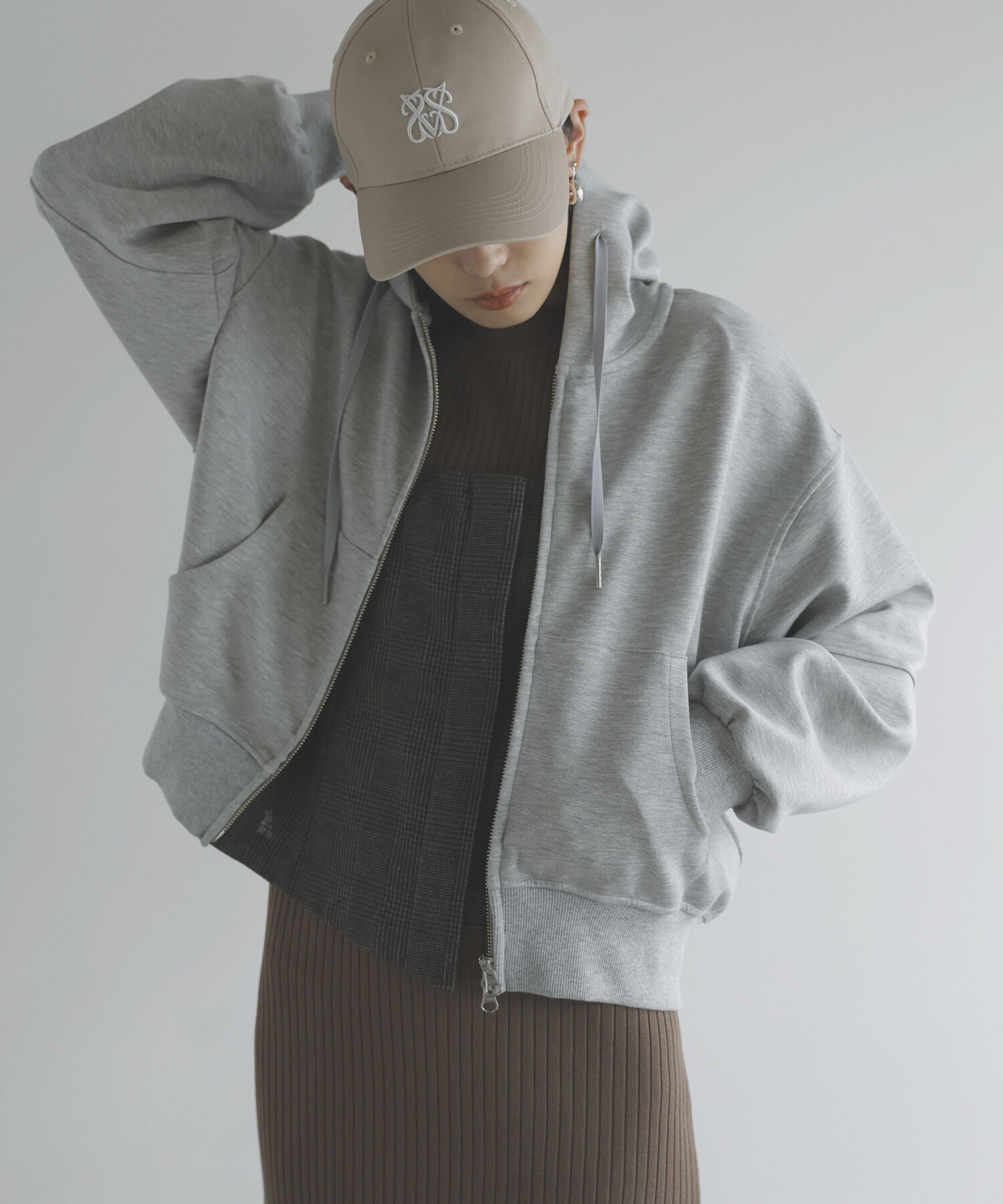 VIS「【洗える】ポンチショートパーカー」|パーカー|ライトグレー(08)