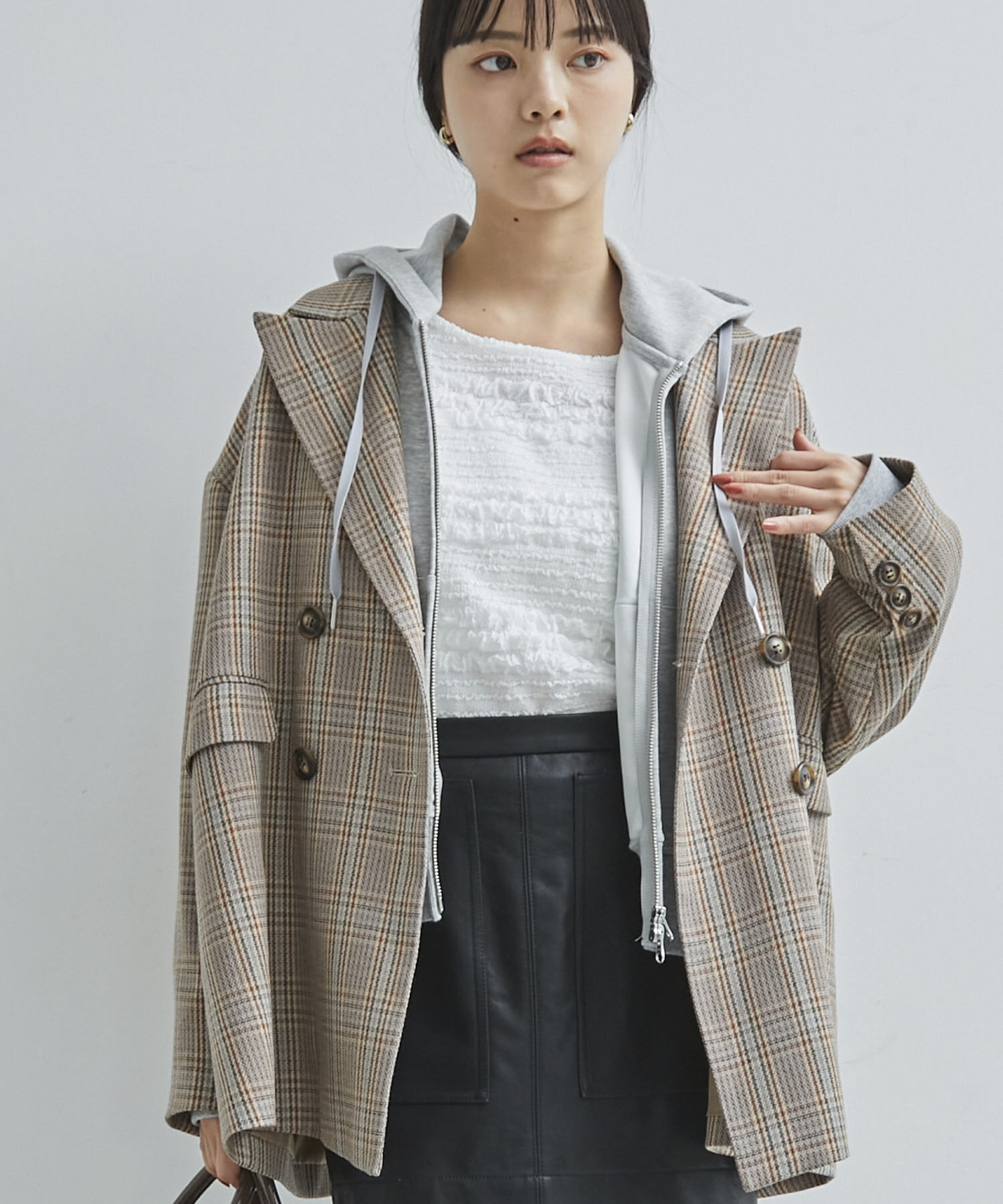 VIS「【洗える】ポンチショートパーカー」|パーカー|