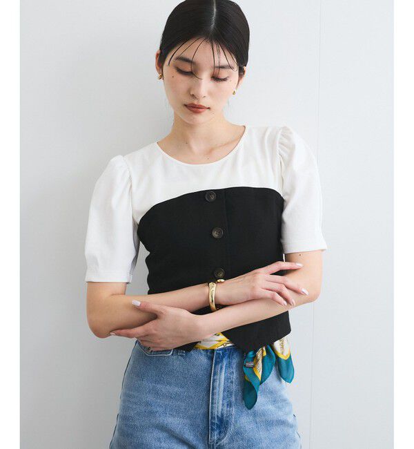 VIS「【新色追加】【美easy】釦ビスチェTシャツドッキングプルオーバー【接触冷感/洗える】」|Tシャツ・カットソー|