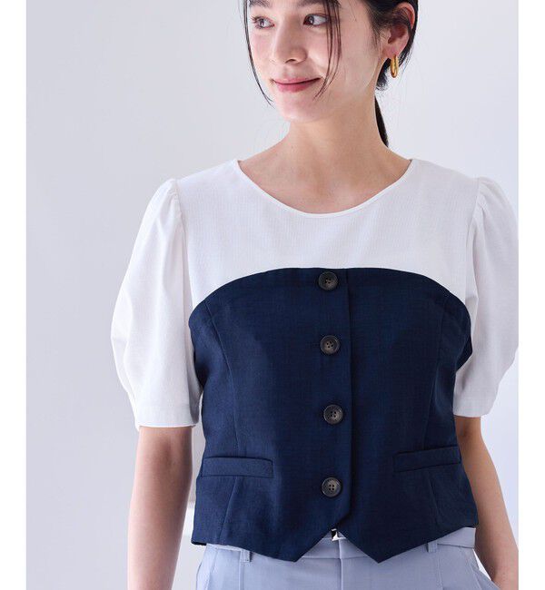 VIS「【新色追加】【美easy】釦ビスチェTシャツドッキングプルオーバー【接触冷感/洗える】」|Tシャツ・カットソー|