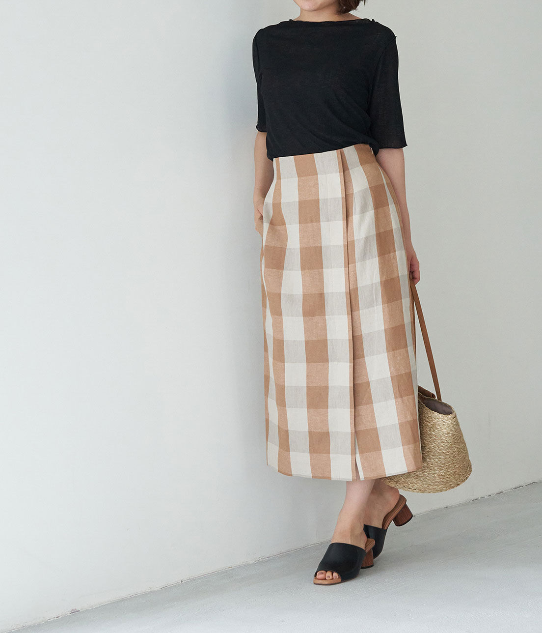 Rope&rsquo;Picnic「リネン混ビッグチェックアイラインスカート」|スカート|
