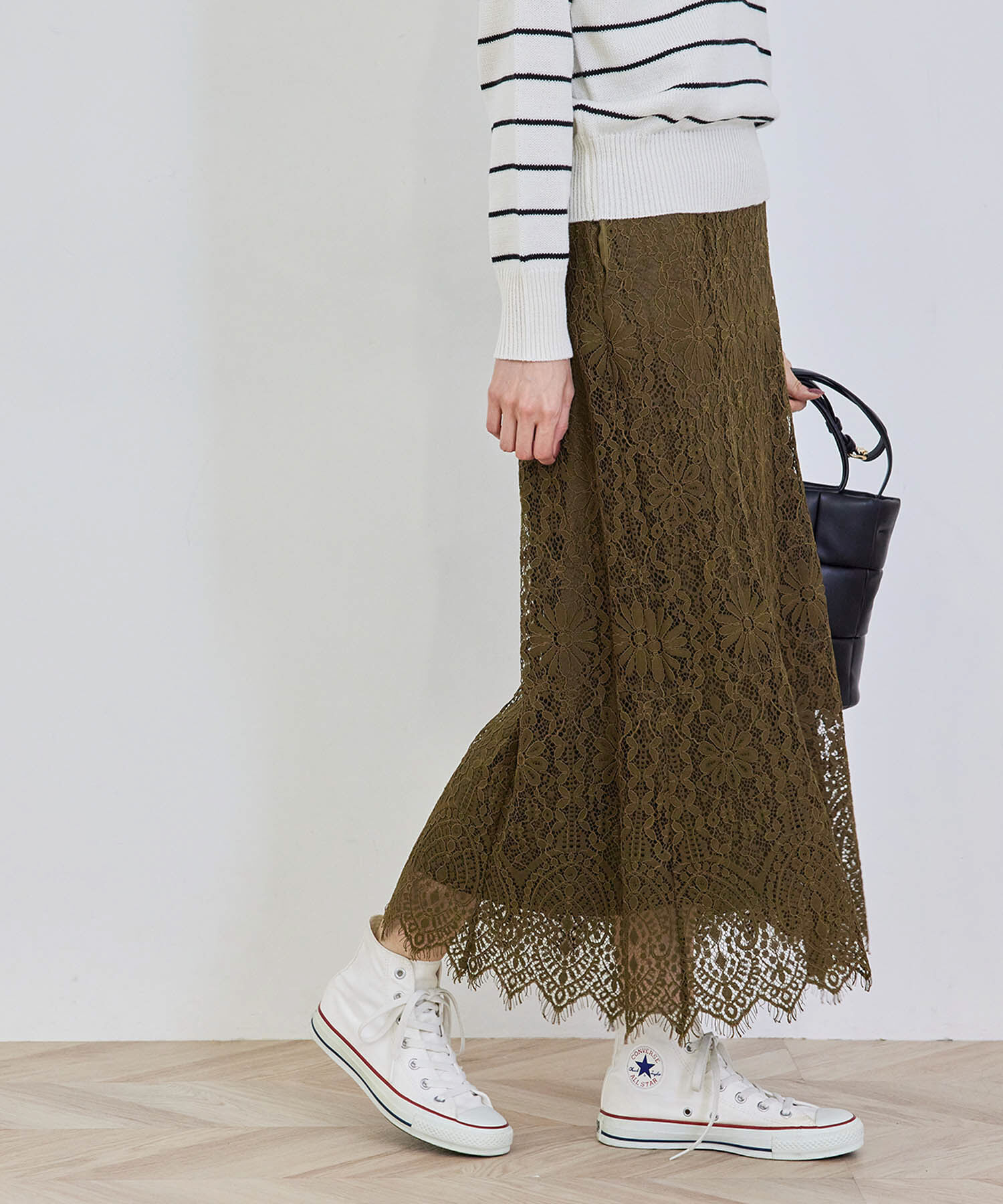 Rope&rsquo;Picnic「ハイウエストレーススカート」|スカート|カーキ(36)