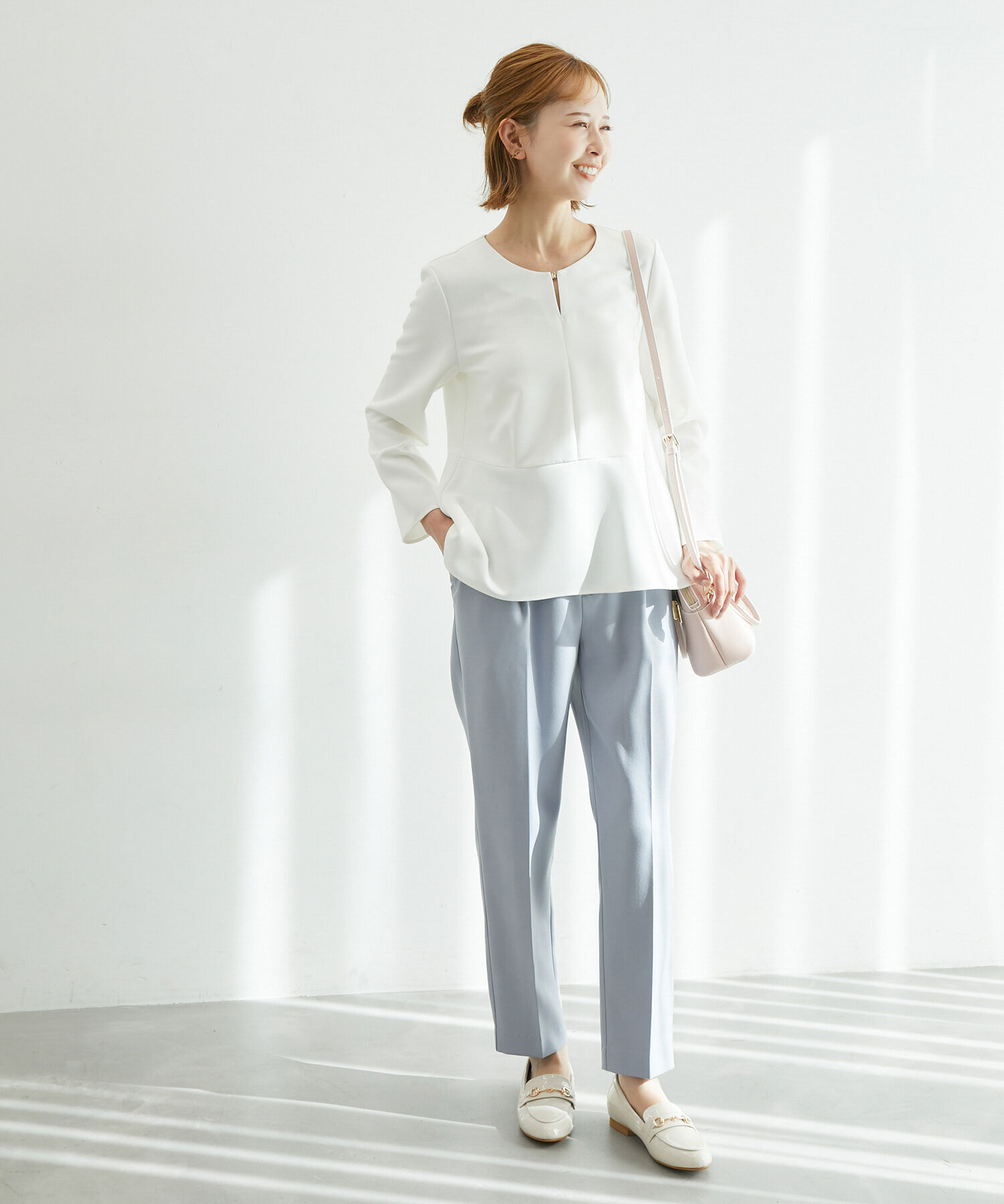 Rope&rsquo;Picnic「【360&deg;ウルトラストレッチ】セットアップ対応/ペプラムブラウス」|シャツ・ブラウス|