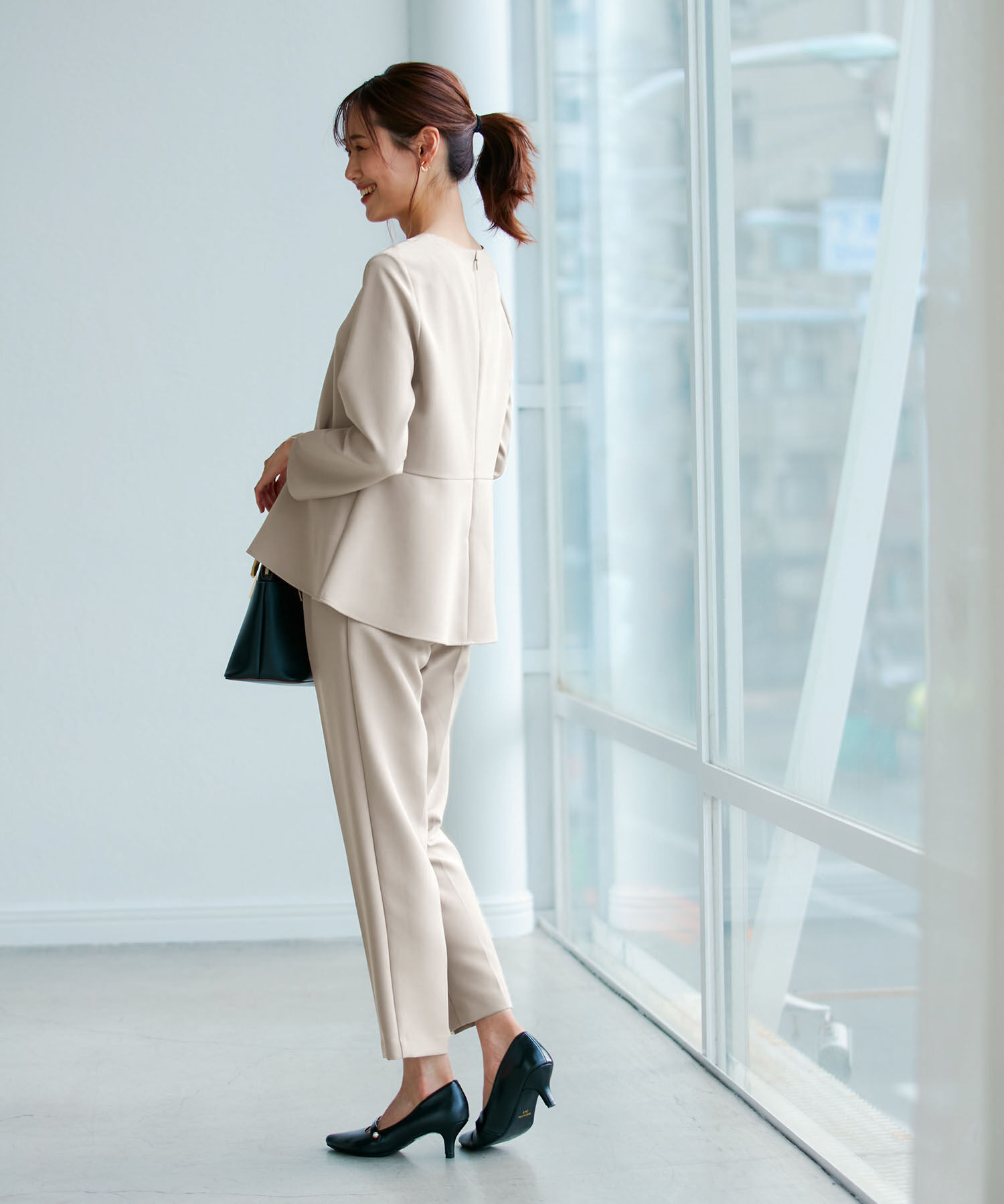 Rope&rsquo;Picnic「【360&deg;ウルトラストレッチ】セットアップ対応/ペプラムブラウス」|シャツ・ブラウス|