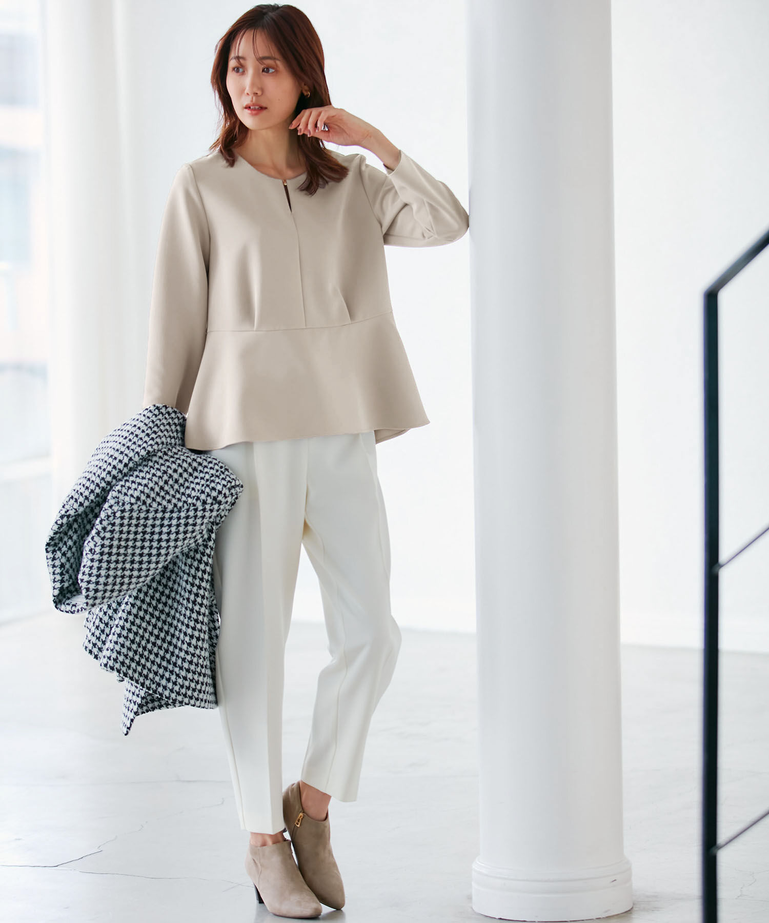 Rope&rsquo;Picnic「【360&deg;ウルトラストレッチ】セットアップ対応/ペプラムブラウス」|シャツ・ブラウス|