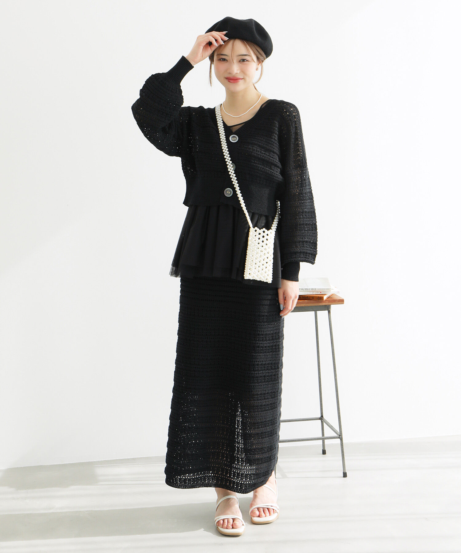 Rope&rsquo;Picnic「セットアップ対応/透かし編みテープヤーンニットカーディガン」|カーディガン|