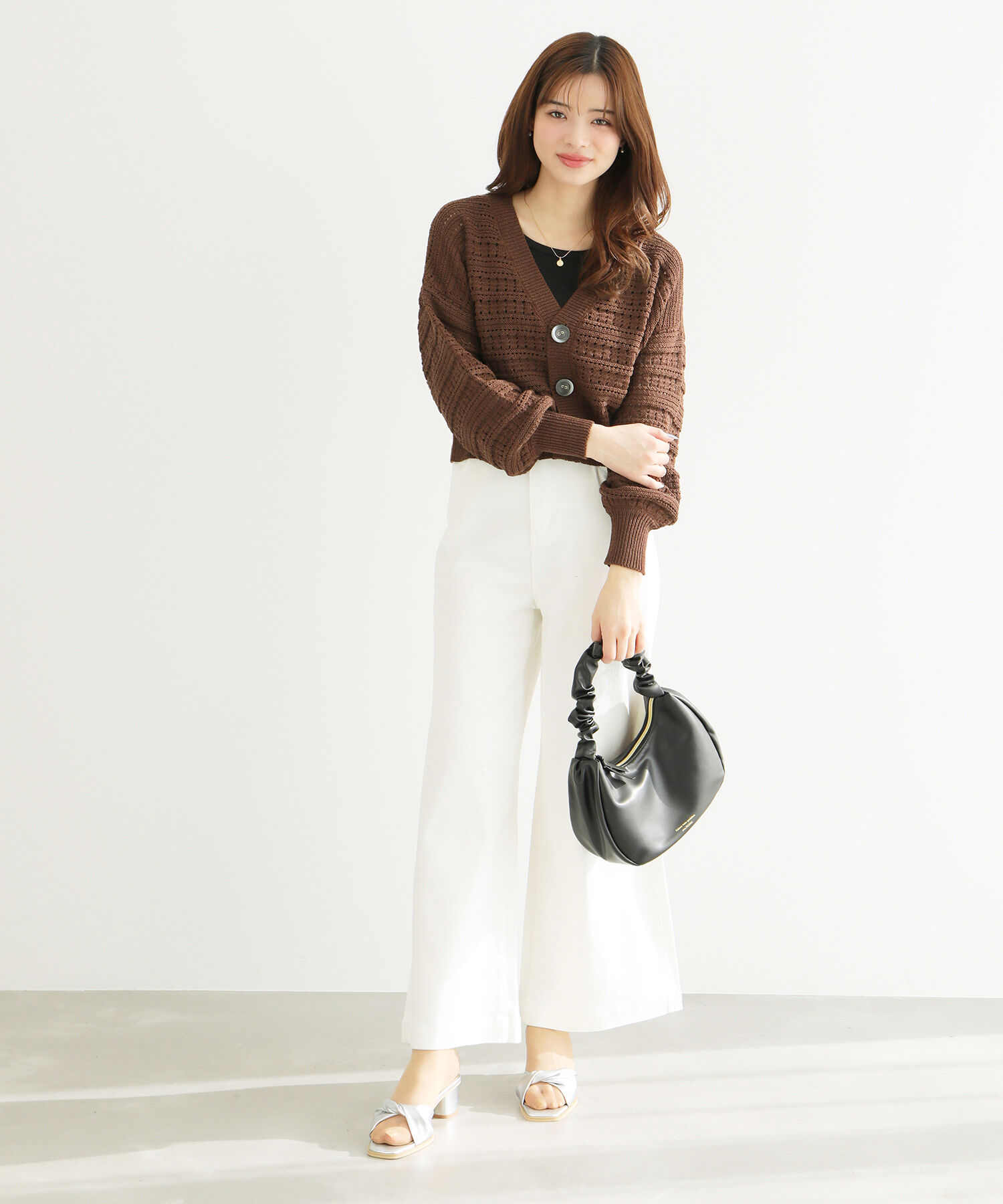 Rope&rsquo;Picnic「セットアップ対応/透かし編みテープヤーンニットカーディガン」|カーディガン|